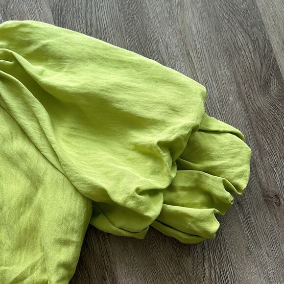 DO+BE Puff Sleeve Tie Back Crop Top Small Notched V Neck Green Romantic Blouse - Picture 5 of 6